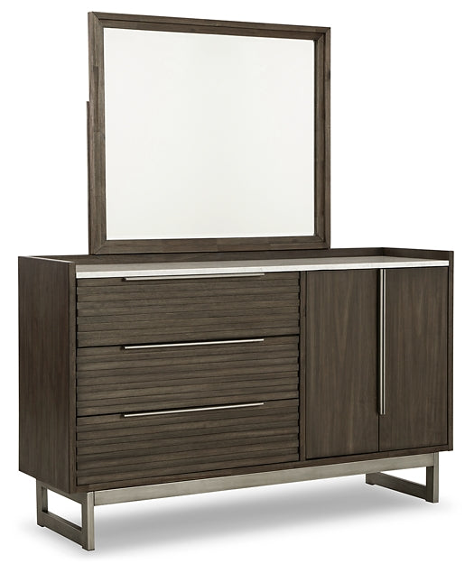 Arkenton California King Panel Bed with Mirrored Dresser and 2 Nightstands