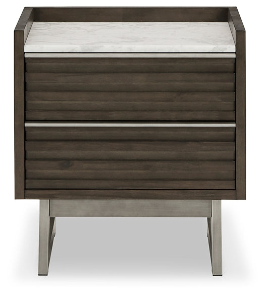 Arkenton California King Panel Bed with Mirrored Dresser, Chest and Nightstand