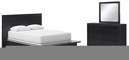 Londer Queen Panel Bed with Mirrored Dresser