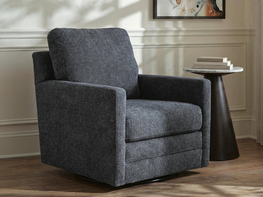Dark gray accent chair in a furnished living room