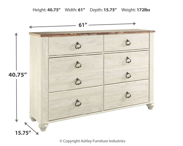 Willowton Six Drawer Dresser Milwaukee Furniture of Chicago - Furniture Store in Chicago Serving Humbolt Park, Roscoe Village, Avondale, & Homan Square