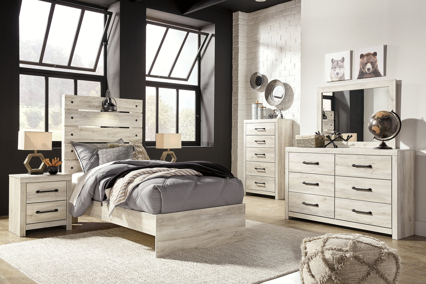 Cambeck Twin Panel Bed with Mirrored Dresser, Chest and Nightstand Milwaukee Furniture of Chicago - Furniture Store in Chicago Serving Humbolt Park, Roscoe Village, Avondale, & Homan Square