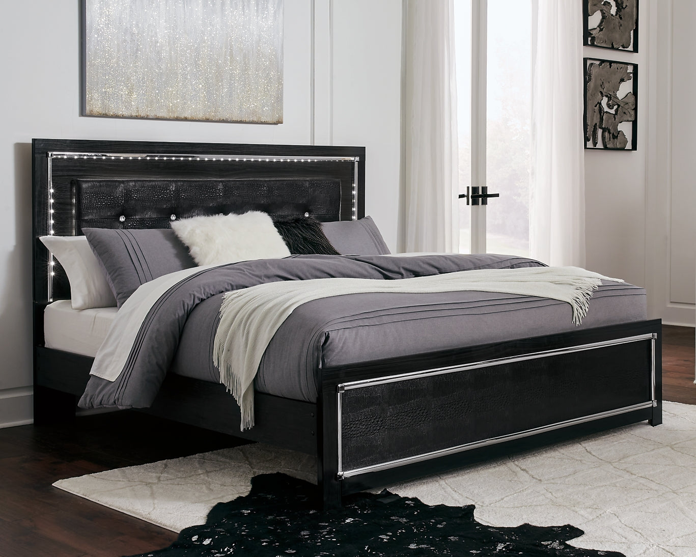 Kaydell King/California King Upholstered Panel Headboard with Mirrored Dresser Milwaukee Furniture of Chicago - Furniture Store in Chicago Serving Humbolt Park, Roscoe Village, Avondale, & Homan Square