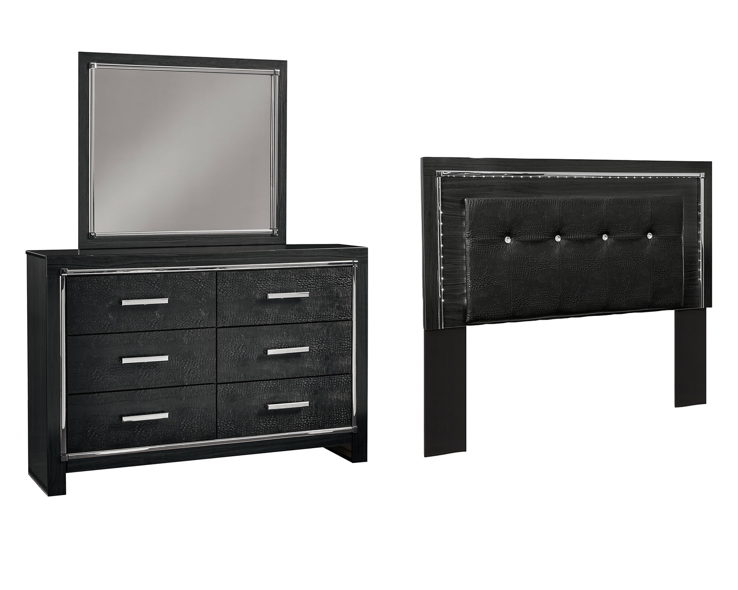 Kaydell Queen/Full Upholstered Panel Headboard with Mirrored Dresser Milwaukee Furniture of Chicago - Furniture Store in Chicago Serving Humbolt Park, Roscoe Village, Avondale, & Homan Square