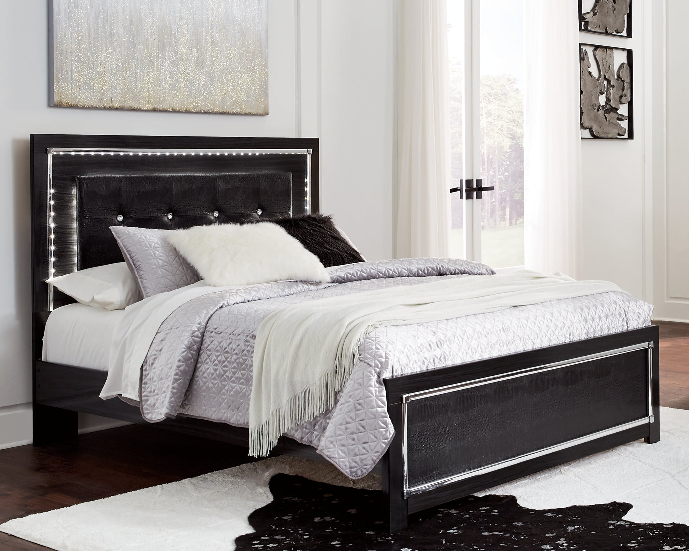 Kaydell Queen/Full Upholstered Panel Headboard with Mirrored Dresser Milwaukee Furniture of Chicago - Furniture Store in Chicago Serving Humbolt Park, Roscoe Village, Avondale, & Homan Square