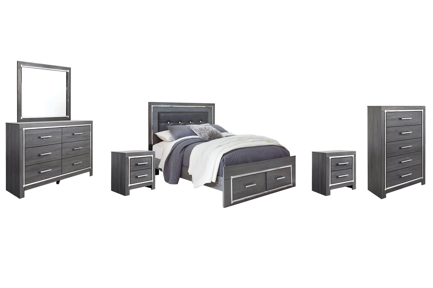 Lodanna Queen Panel Bed with 2 Storage Drawers with Mirrored Dresser, Chest and 2 Nightstands Milwaukee Furniture of Chicago - Furniture Store in Chicago Serving Humbolt Park, Roscoe Village, Avondale, & Homan Square