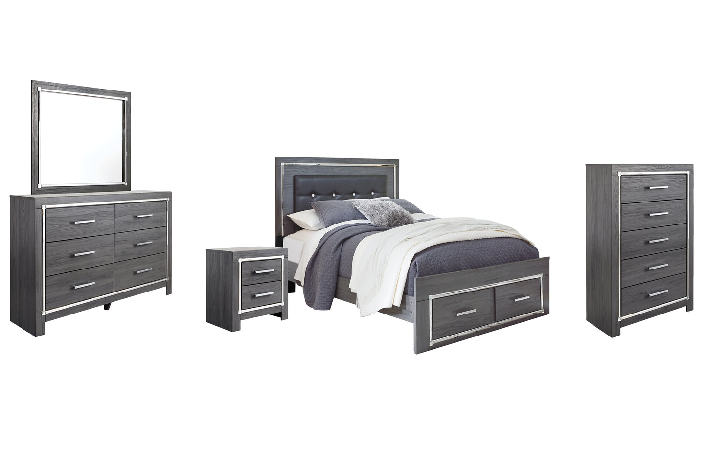 Lodanna Queen Panel Bed with 2 Storage Drawers with Mirrored Dresser, Chest and Nightstand Milwaukee Furniture of Chicago - Furniture Store in Chicago Serving Humbolt Park, Roscoe Village, Avondale, & Homan Square