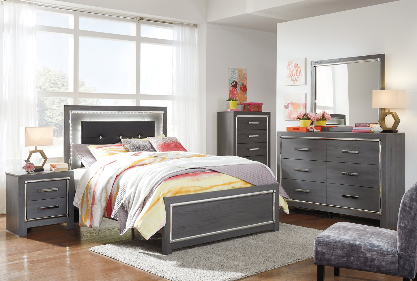 Lodanna Full Panel Bed with Mirrored Dresser, Chest and Nightstand Milwaukee Furniture of Chicago - Furniture Store in Chicago Serving Humbolt Park, Roscoe Village, Avondale, & Homan Square