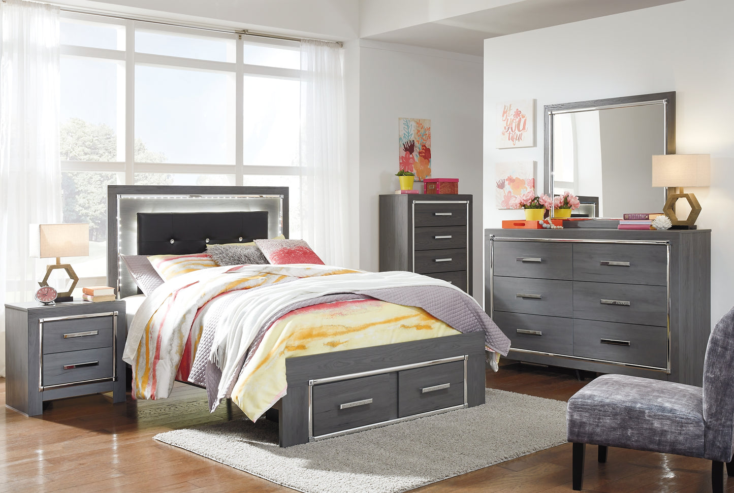Lodanna Full Panel Bed with 2 Storage Drawers with Mirrored Dresser, Chest and Nightstand Milwaukee Furniture of Chicago - Furniture Store in Chicago Serving Humbolt Park, Roscoe Village, Avondale, & Homan Square
