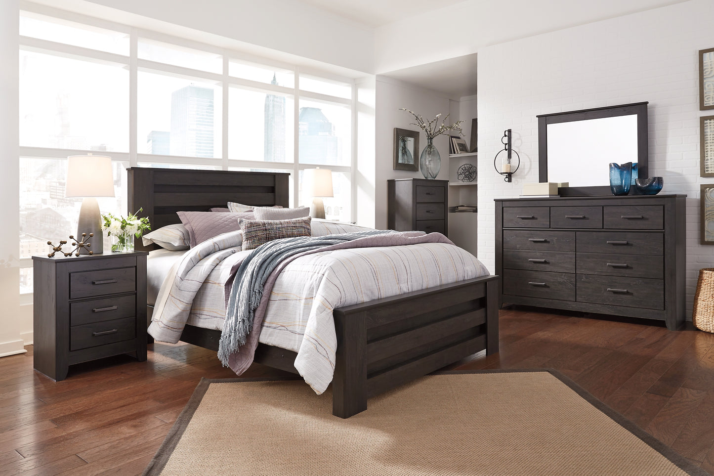 Brinxton Queen Panel Bed with Mirrored Dresser and Chest Milwaukee Furniture of Chicago - Furniture Store in Chicago Serving Humbolt Park, Roscoe Village, Avondale, & Homan Square