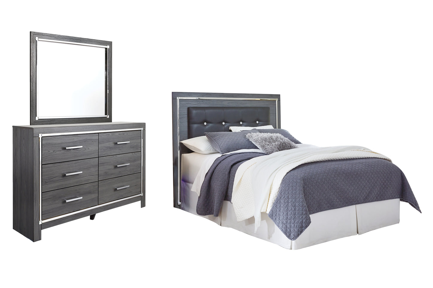 Lodanna Queen/Full Upholstered Panel Headboard with Mirrored Dresser Milwaukee Furniture of Chicago - Furniture Store in Chicago Serving Humbolt Park, Roscoe Village, Avondale, & Homan Square