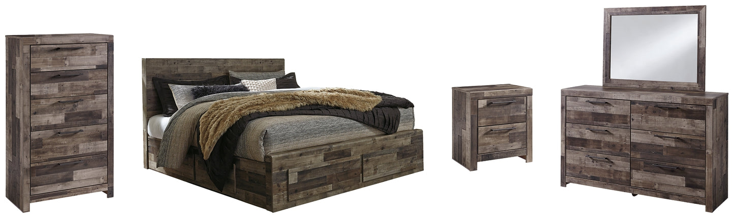 Derekson King Panel Bed with 4 Storage Drawers with Mirrored Dresser, Chest and Nightstand Milwaukee Furniture of Chicago - Furniture Store in Chicago Serving Humbolt Park, Roscoe Village, Avondale, & Homan Square