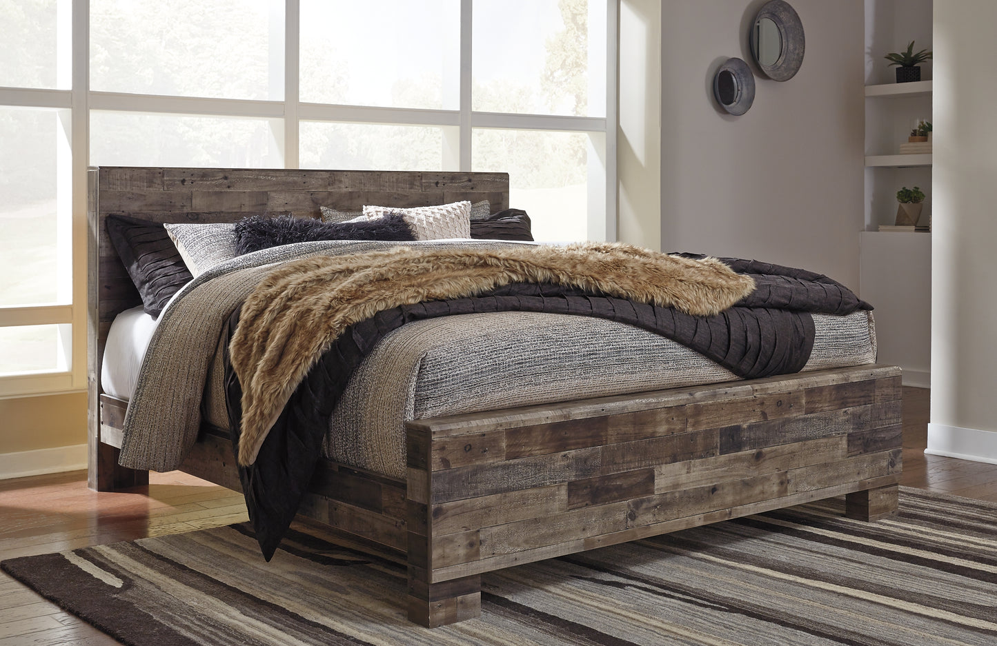 Derekson King Panel Bed with Mirrored Dresser and 2 Nightstands Milwaukee Furniture of Chicago - Furniture Store in Chicago Serving Humbolt Park, Roscoe Village, Avondale, & Homan Square
