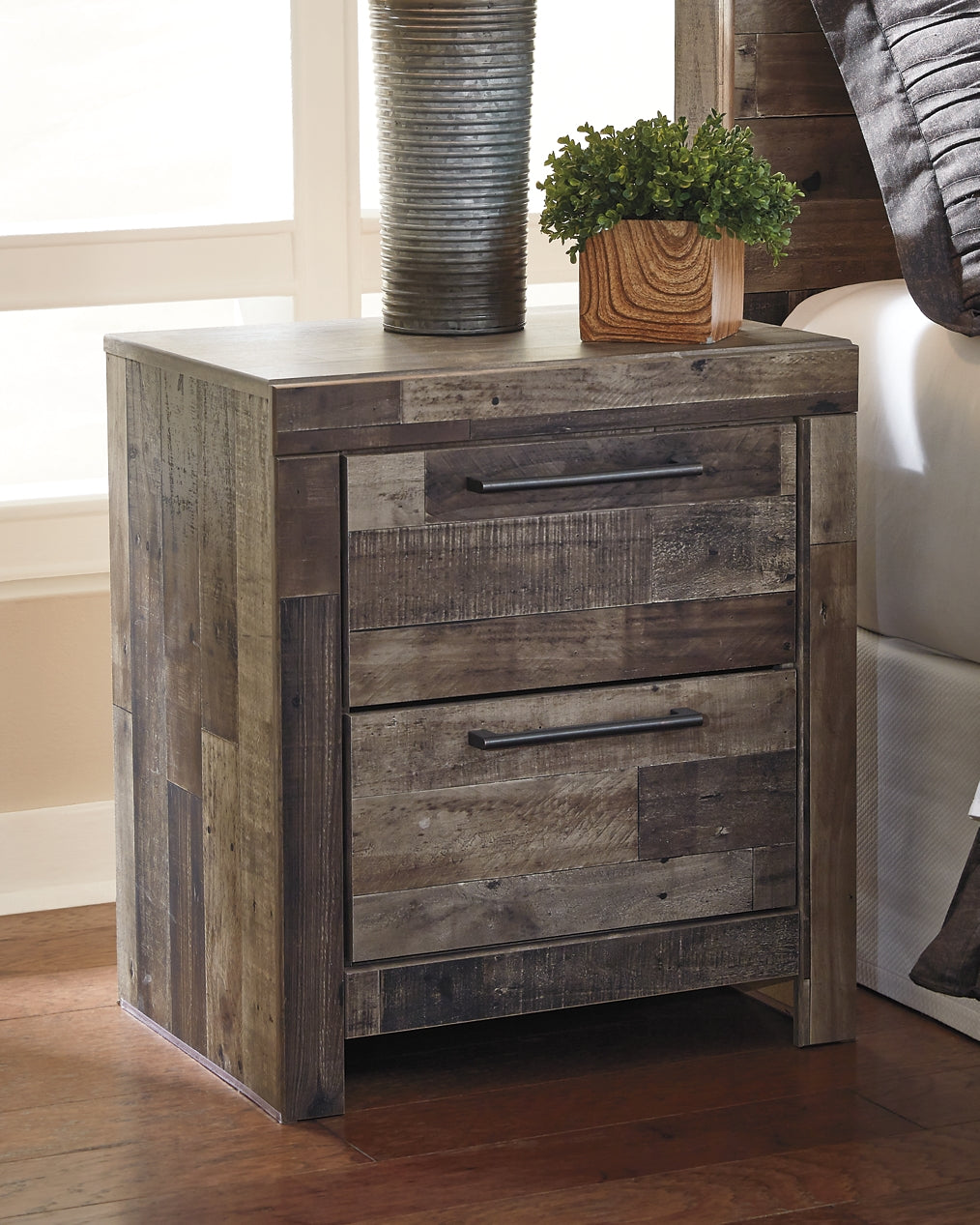 Derekson King Panel Headboard with Mirrored Dresser and 2 Nightstands Milwaukee Furniture of Chicago - Furniture Store in Chicago Serving Humbolt Park, Roscoe Village, Avondale, & Homan Square