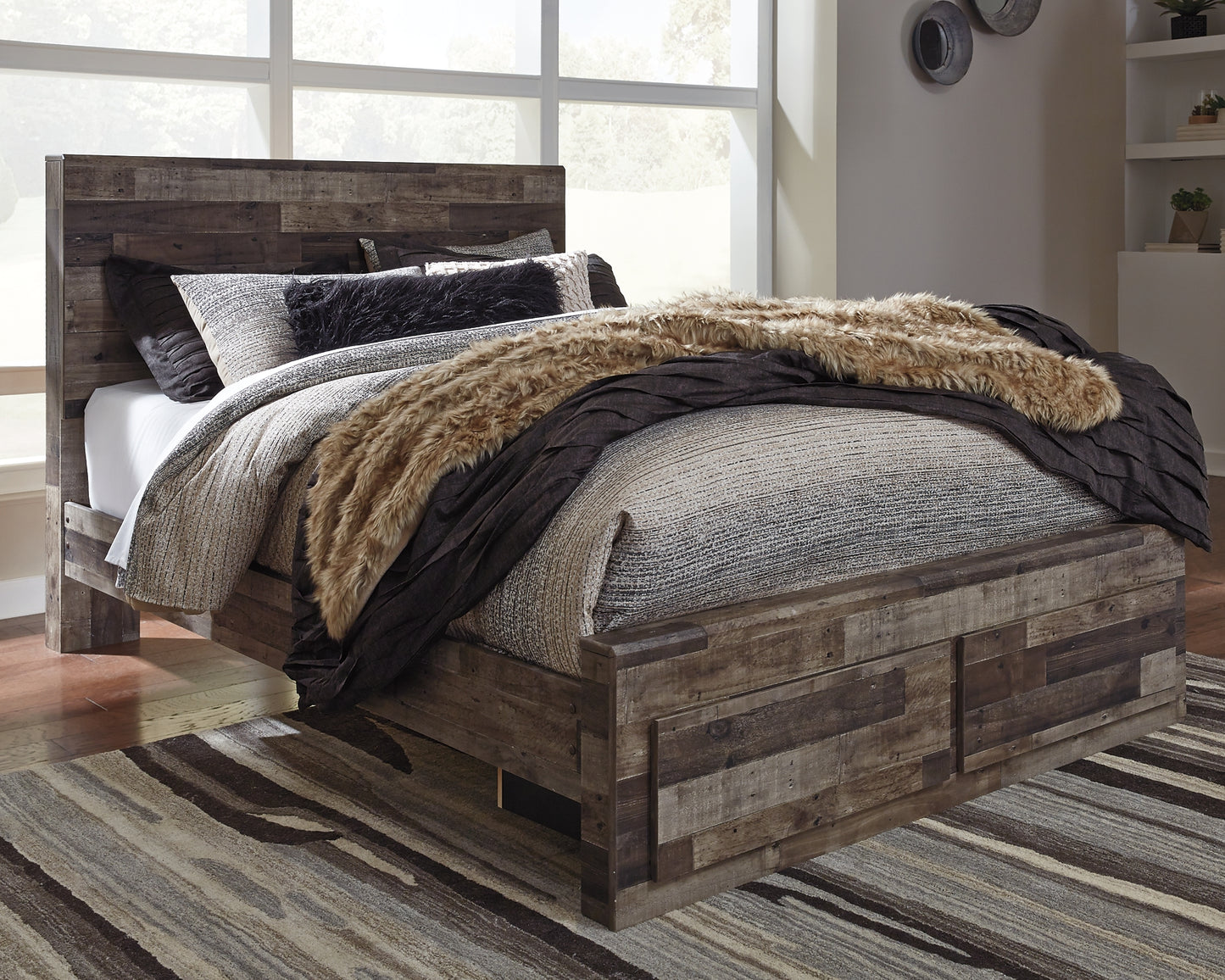 Derekson Queen Panel Bed with 2 Storage Drawers with Mirrored Dresser Milwaukee Furniture of Chicago - Furniture Store in Chicago Serving Humbolt Park, Roscoe Village, Avondale, & Homan Square