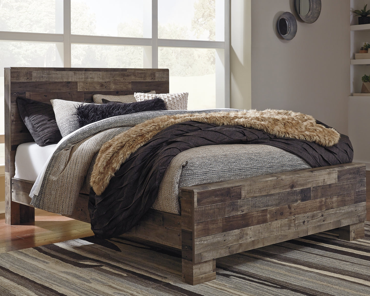 Derekson Queen Panel Bed with Mirrored Dresser Milwaukee Furniture of Chicago - Furniture Store in Chicago Serving Humbolt Park, Roscoe Village, Avondale, & Homan Square