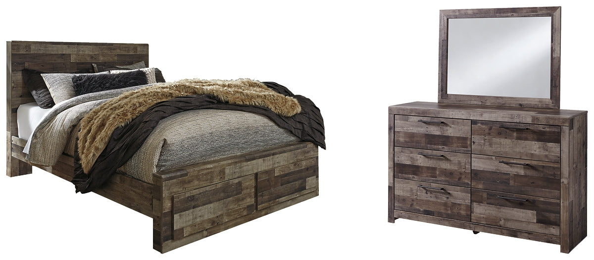 Derekson Queen Panel Bed with 2 Storage Drawers with Mirrored Dresser Milwaukee Furniture of Chicago - Furniture Store in Chicago Serving Humbolt Park, Roscoe Village, Avondale, & Homan Square