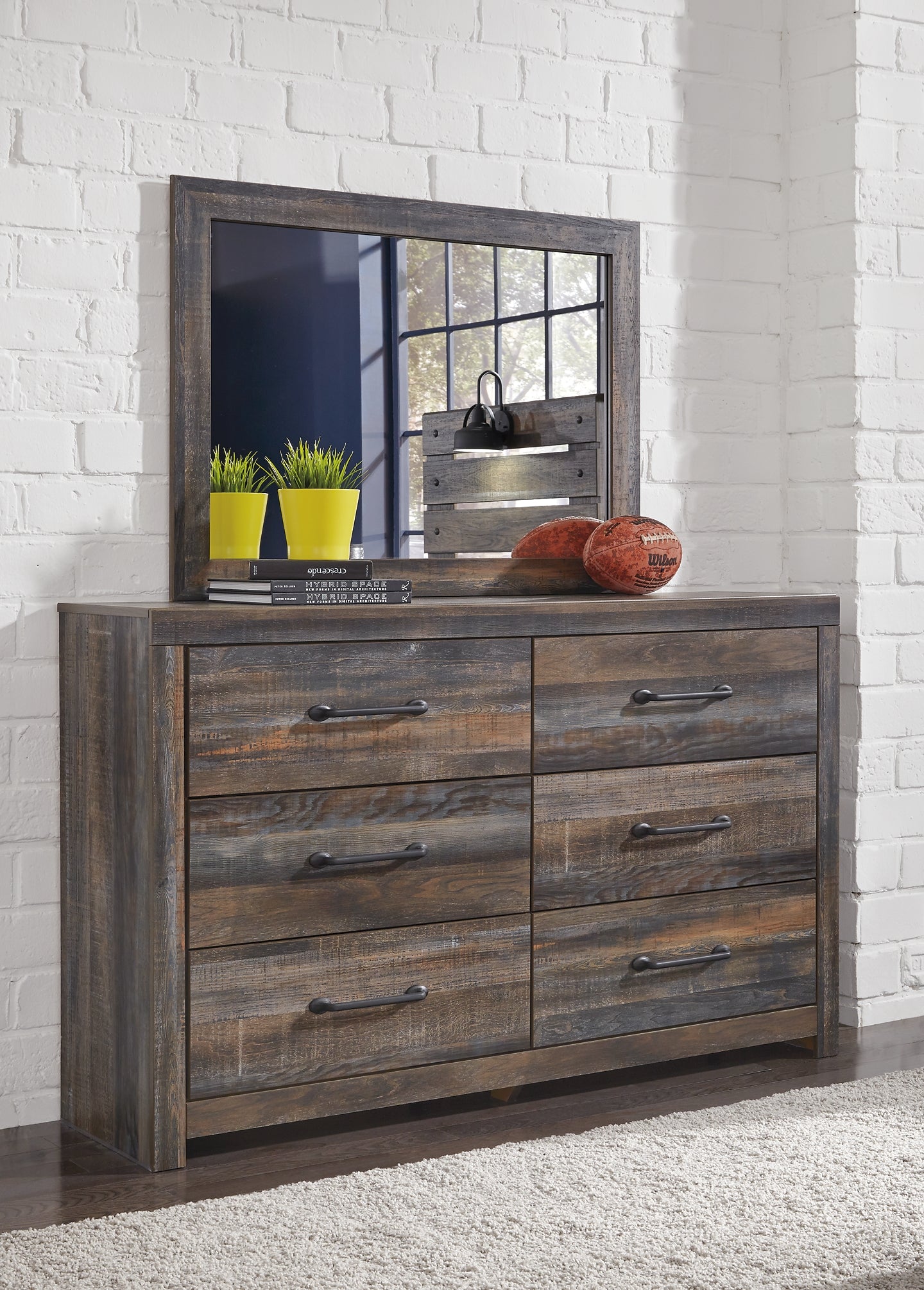 Drystan Queen Panel Bed with 2 Storage Drawers with Mirrored Dresser Milwaukee Furniture of Chicago - Furniture Store in Chicago Serving Humbolt Park, Roscoe Village, Avondale, & Homan Square
