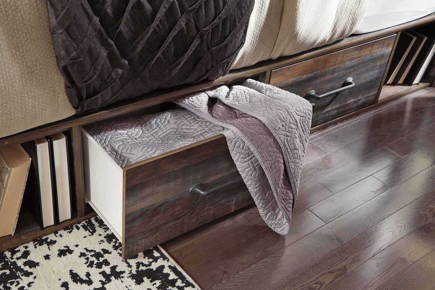 Drystan Queen Panel Bed with 2 Storage Drawers with Mirrored Dresser Milwaukee Furniture of Chicago - Furniture Store in Chicago Serving Humbolt Park, Roscoe Village, Avondale, & Homan Square