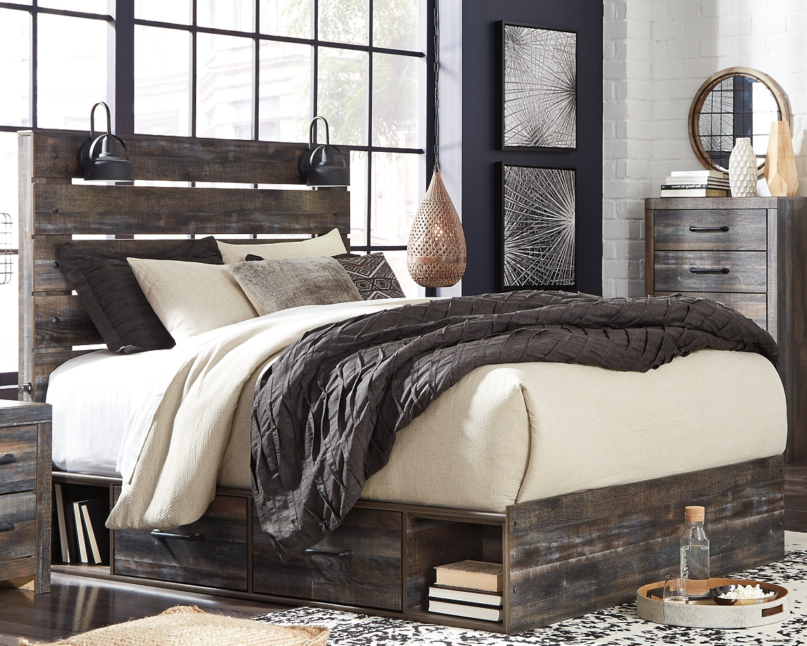 Drystan Queen Panel Bed with 4 Storage Drawers with Mirrored Dresser Milwaukee Furniture of Chicago - Furniture Store in Chicago Serving Humbolt Park, Roscoe Village, Avondale, & Homan Square