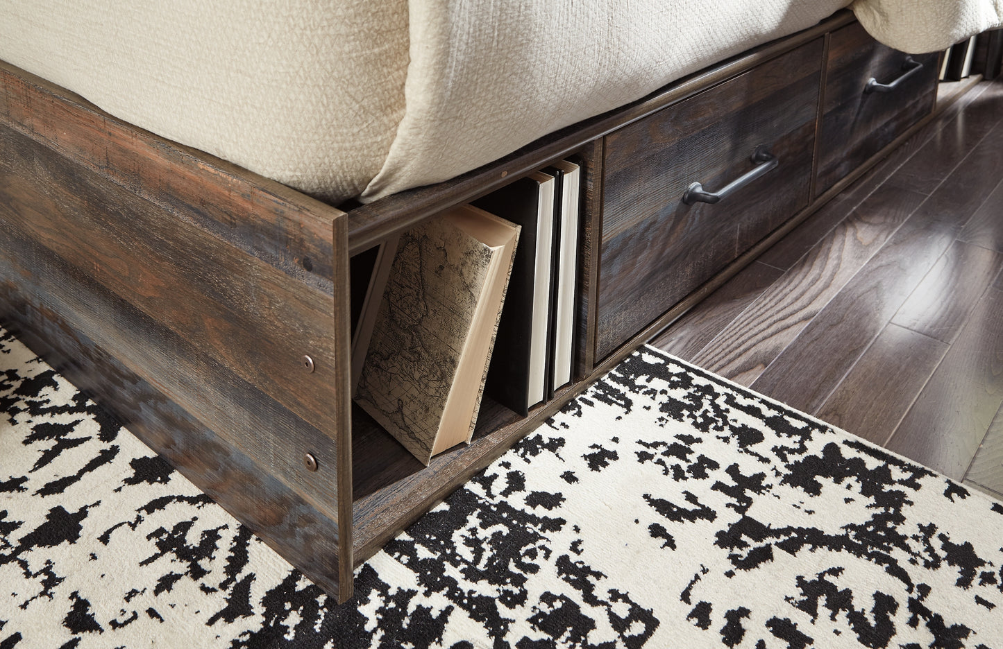 Drystan Queen Panel Bed with 4 Storage Drawers with Mirrored Dresser Milwaukee Furniture of Chicago - Furniture Store in Chicago Serving Humbolt Park, Roscoe Village, Avondale, & Homan Square