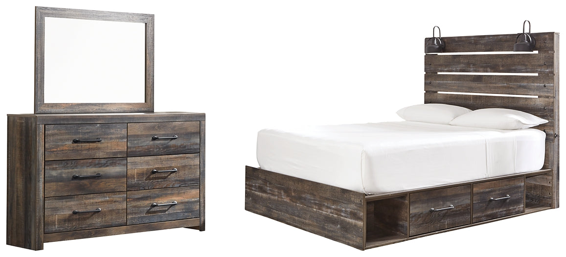 Drystan Queen Panel Bed with 4 Storage Drawers with Mirrored Dresser Milwaukee Furniture of Chicago - Furniture Store in Chicago Serving Humbolt Park, Roscoe Village, Avondale, & Homan Square