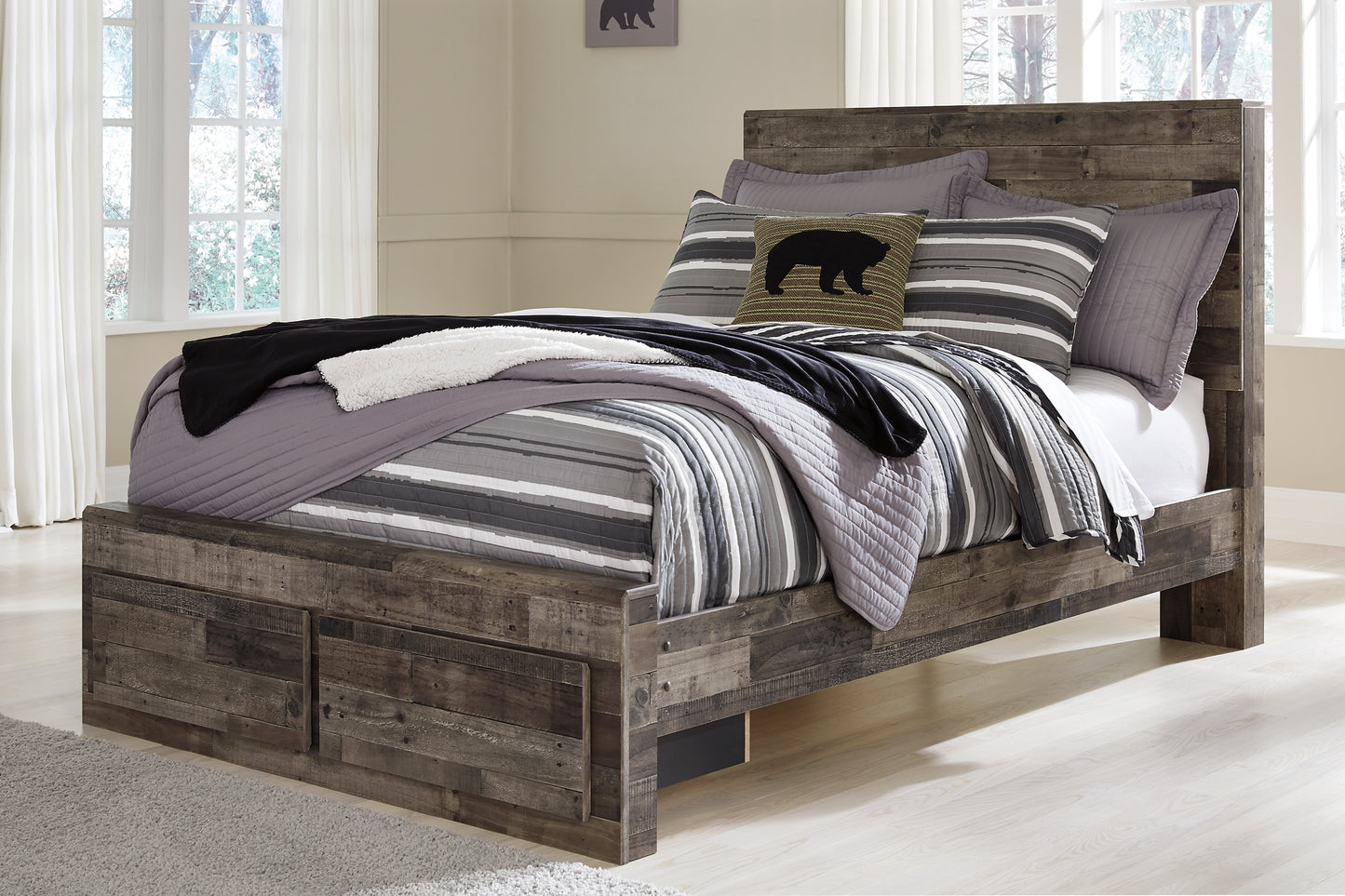Derekson Full Panel Bed with 2 Storage Drawers with Mirrored Dresser and 2 Nightstands Milwaukee Furniture of Chicago - Furniture Store in Chicago Serving Humbolt Park, Roscoe Village, Avondale, & Homan Square