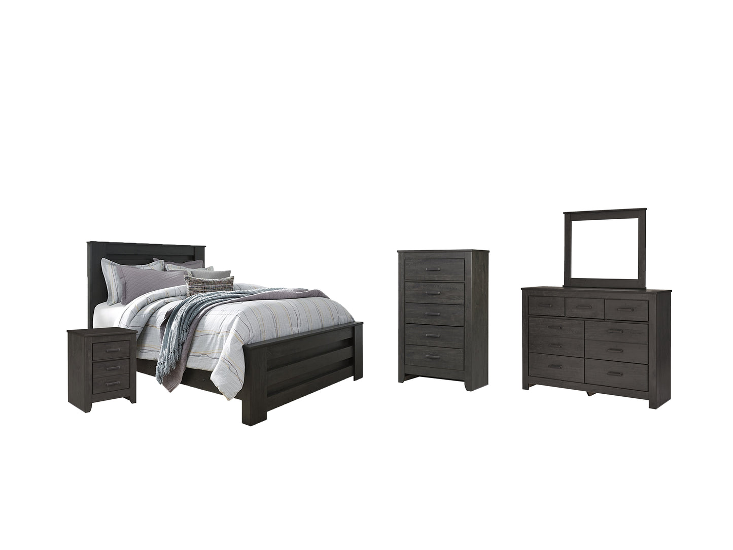 Brinxton Queen Panel Bed with Mirrored Dresser, Chest and Nightstand Milwaukee Furniture of Chicago - Furniture Store in Chicago Serving Humbolt Park, Roscoe Village, Avondale, & Homan Square