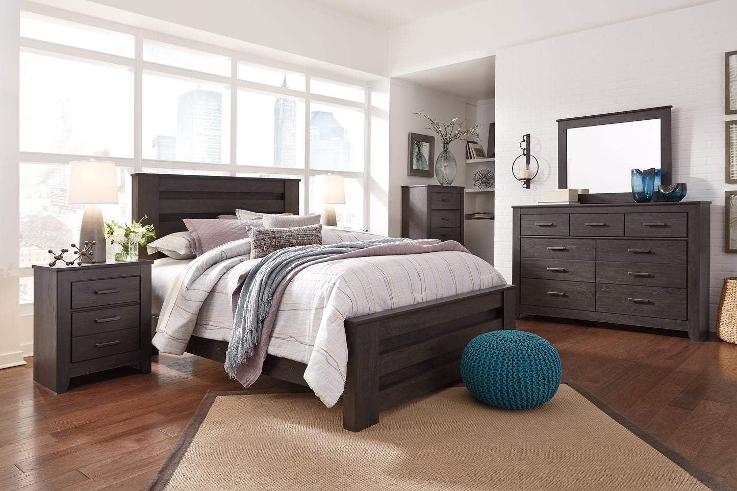 Brinxton Queen Panel Bed with Mirrored Dresser, Chest and Nightstand Milwaukee Furniture of Chicago - Furniture Store in Chicago Serving Humbolt Park, Roscoe Village, Avondale, & Homan Square