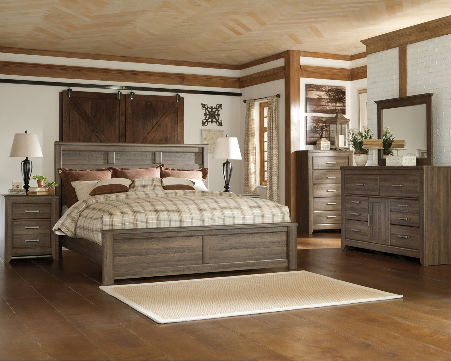 Juararo California King Panel Bed with Mirrored Dresser and 2 Nightstands Milwaukee Furniture of Chicago - Furniture Store in Chicago Serving Humbolt Park, Roscoe Village, Avondale, & Homan Square