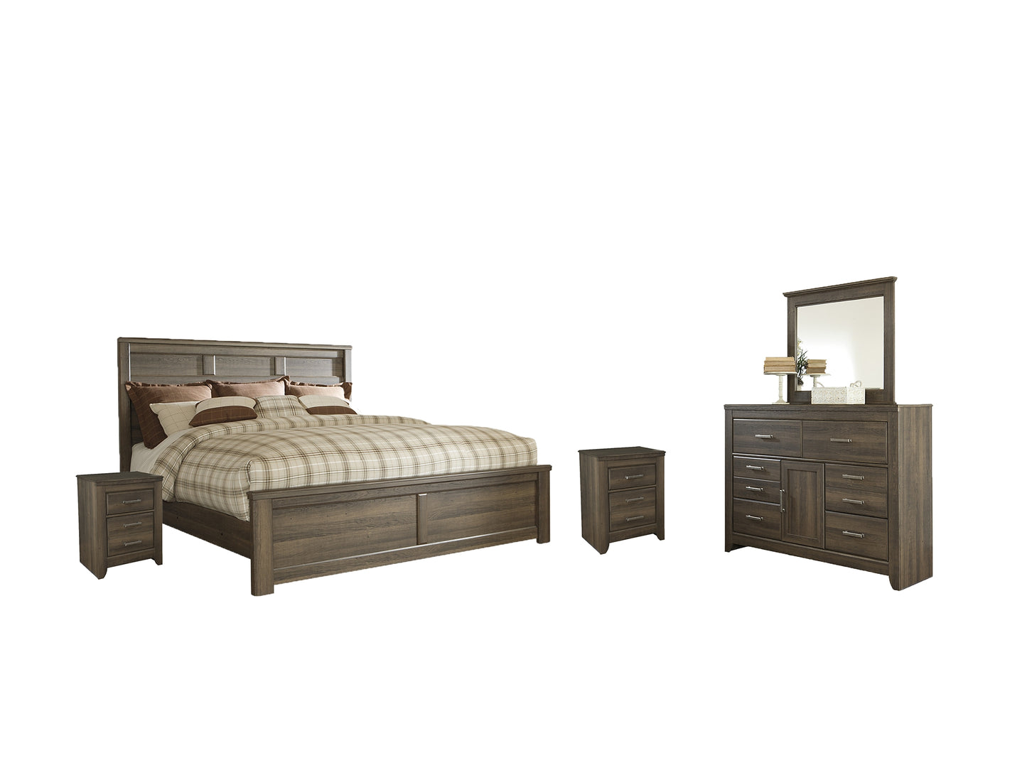 Juararo California King Panel Bed with Mirrored Dresser and 2 Nightstands Milwaukee Furniture of Chicago - Furniture Store in Chicago Serving Humbolt Park, Roscoe Village, Avondale, & Homan Square