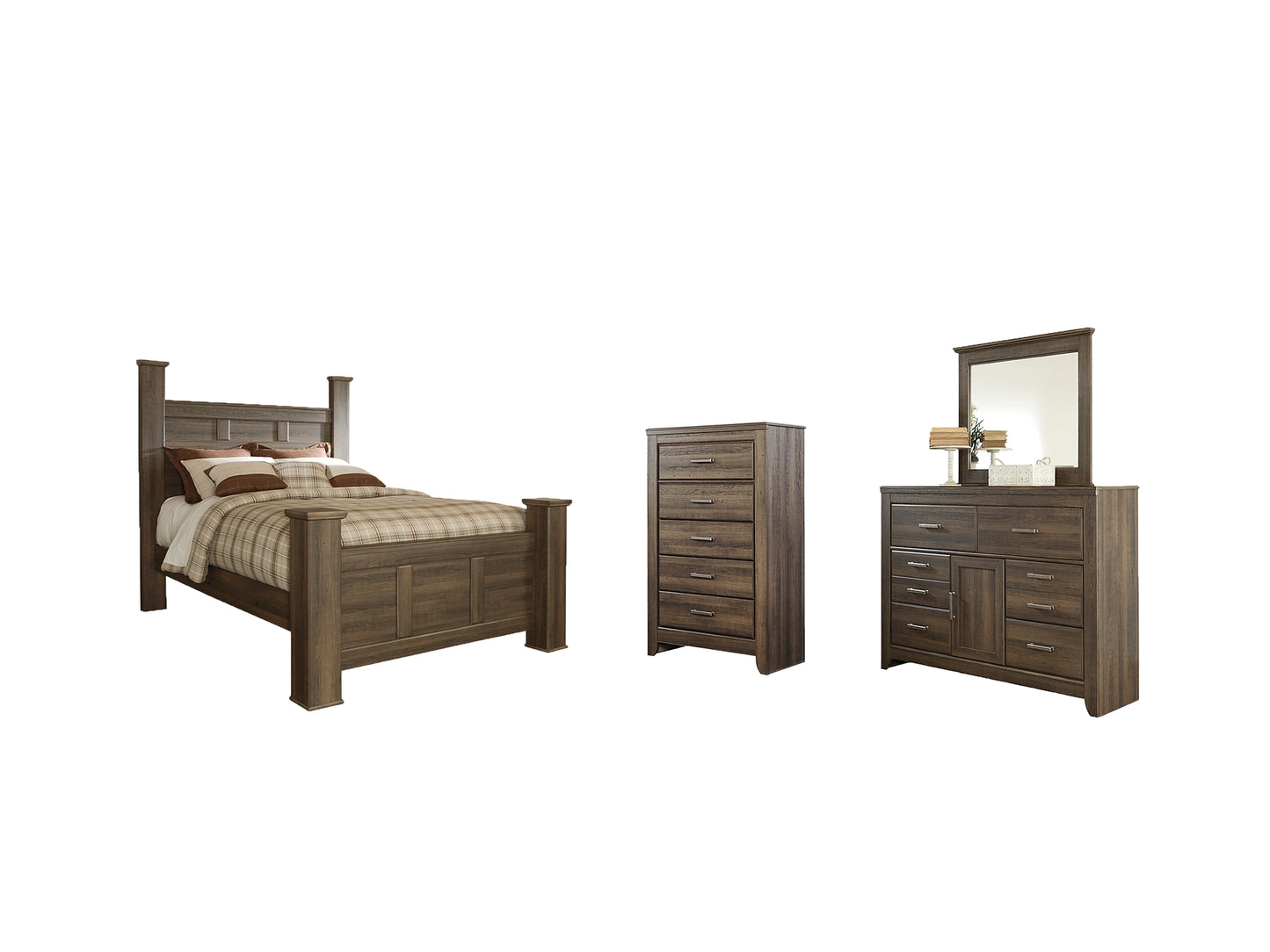 Juararo Queen Poster Bed with Mirrored Dresser and Chest Milwaukee Furniture of Chicago - Furniture Store in Chicago Serving Humbolt Park, Roscoe Village, Avondale, & Homan Square