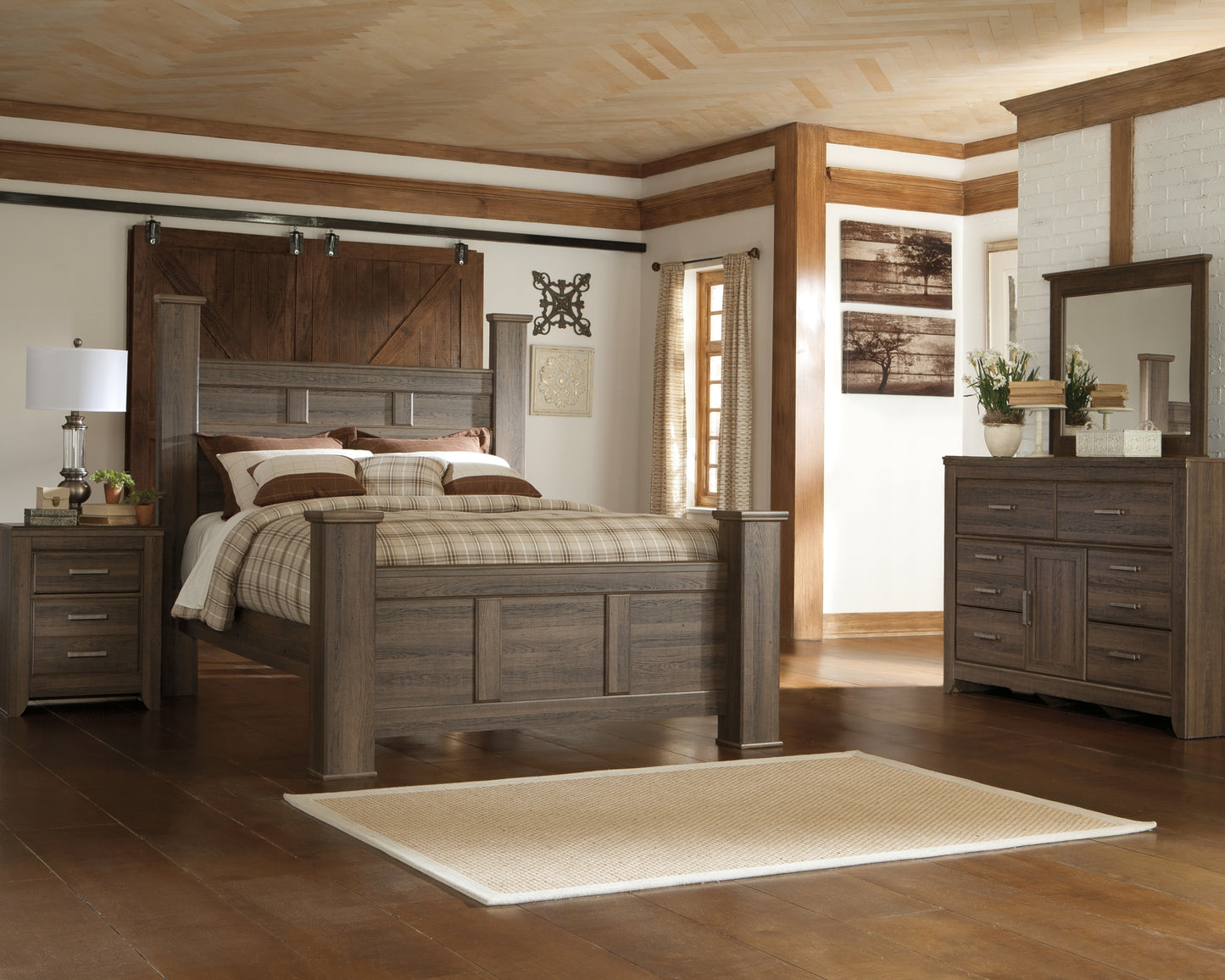Juararo Queen Poster Bed with Mirrored Dresser and Chest Milwaukee Furniture of Chicago - Furniture Store in Chicago Serving Humbolt Park, Roscoe Village, Avondale, & Homan Square