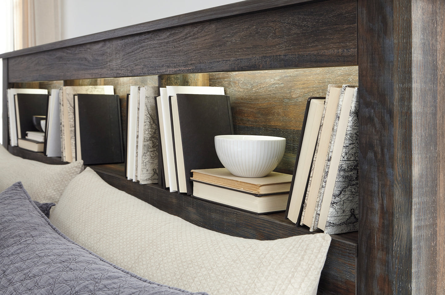 Drystan Queen/Full Bookcase Headboard with Mirrored Dresser, Chest and Nightstand Milwaukee Furniture of Chicago - Furniture Store in Chicago Serving Humbolt Park, Roscoe Village, Avondale, & Homan Square