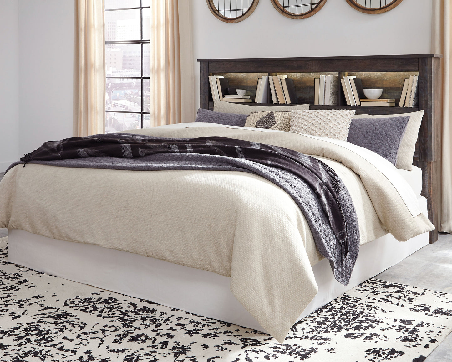 Drystan King/California King Bookcase Headboard with Mirrored Dresser and 2 Nightstands Milwaukee Furniture of Chicago - Furniture Store in Chicago Serving Humbolt Park, Roscoe Village, Avondale, & Homan Square