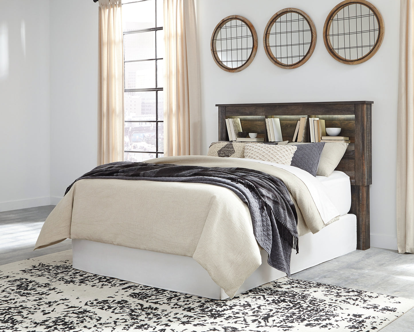 Drystan Queen/Full Bookcase Headboard with Mirrored Dresser, Chest and Nightstand Milwaukee Furniture of Chicago - Furniture Store in Chicago Serving Humbolt Park, Roscoe Village, Avondale, & Homan Square