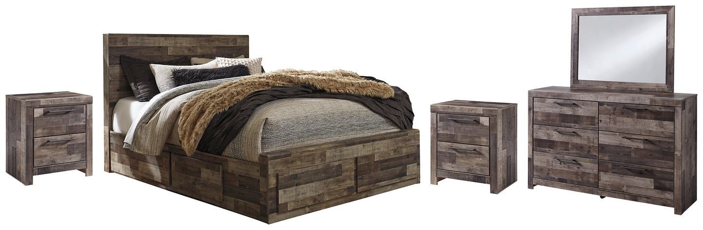 Derekson Queen Panel Bed with 6 Storage Drawers with Mirrored Dresser and 2 Nightstands Milwaukee Furniture of Chicago - Furniture Store in Chicago Serving Humbolt Park, Roscoe Village, Avondale, & Homan Square