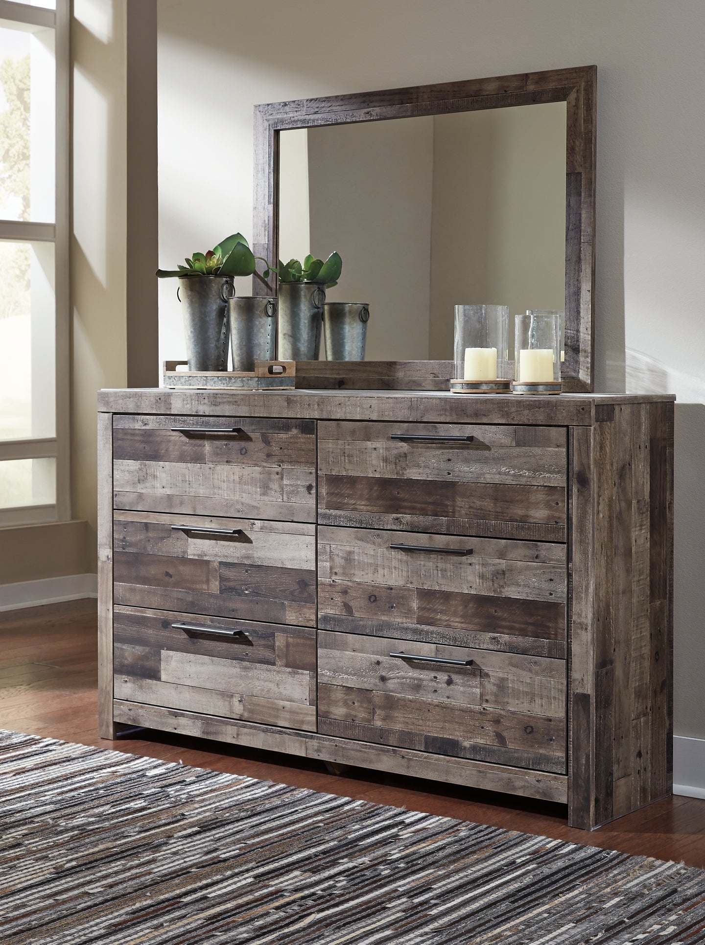 Derekson Queen Panel Bed with 6 Storage Drawers with Mirrored Dresser and 2 Nightstands Milwaukee Furniture of Chicago - Furniture Store in Chicago Serving Humbolt Park, Roscoe Village, Avondale, & Homan Square