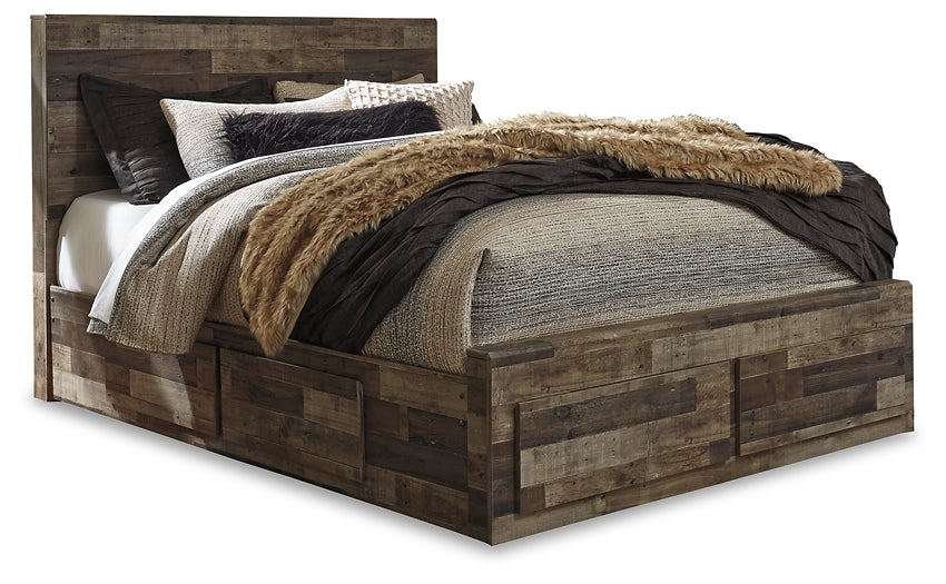 Derekson Queen Panel Bed with 6 Storage Drawers with Mirrored Dresser and 2 Nightstands Milwaukee Furniture of Chicago - Furniture Store in Chicago Serving Humbolt Park, Roscoe Village, Avondale, & Homan Square