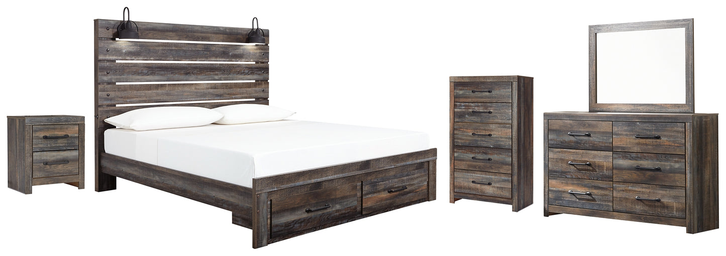 Drystan Queen Panel Bed with 2 Storage Drawers with Mirrored Dresser, Chest and Nightstand Milwaukee Furniture of Chicago - Furniture Store in Chicago Serving Humbolt Park, Roscoe Village, Avondale, & Homan Square