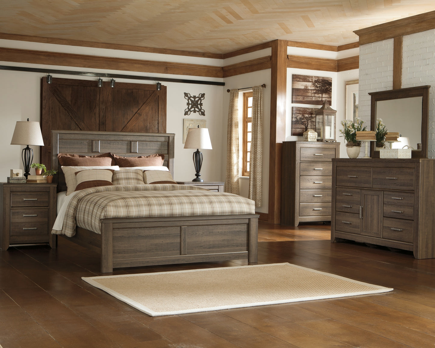 Juararo Queen Panel Bed with Mirrored Dresser, Chest and Nightstand Milwaukee Furniture of Chicago - Furniture Store in Chicago Serving Humbolt Park, Roscoe Village, Avondale, & Homan Square