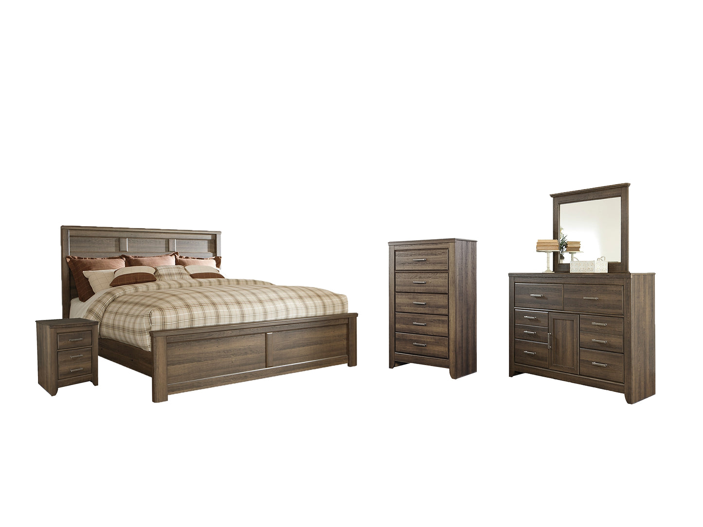 Juararo Queen Panel Bed with Mirrored Dresser, Chest and Nightstand Milwaukee Furniture of Chicago - Furniture Store in Chicago Serving Humbolt Park, Roscoe Village, Avondale, & Homan Square