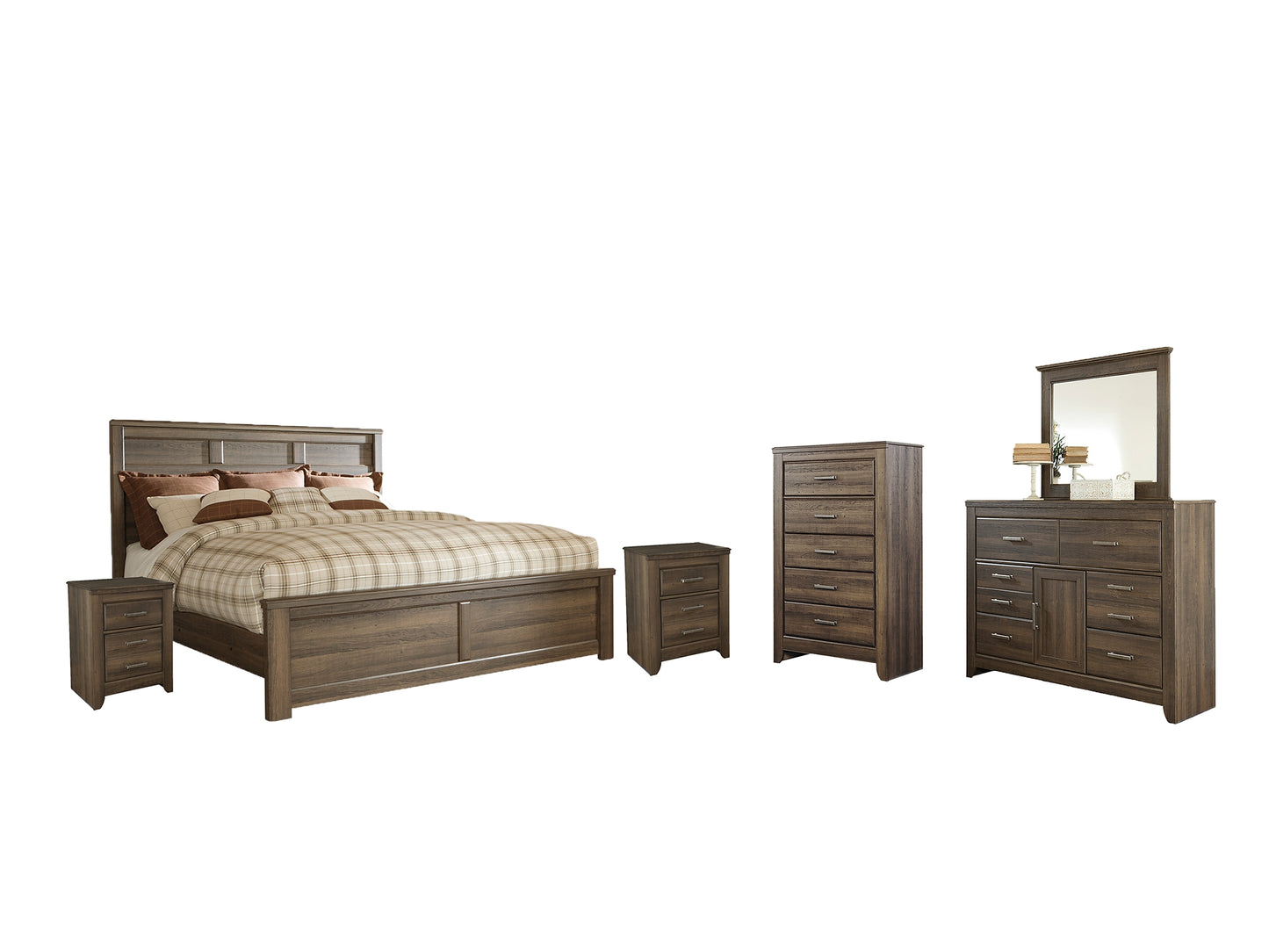 Juararo Queen Panel Bed with Mirrored Dresser, Chest and 2 Nightstands Milwaukee Furniture of Chicago - Furniture Store in Chicago Serving Humbolt Park, Roscoe Village, Avondale, & Homan Square