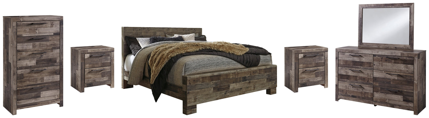 Derekson King Panel Bed with Mirrored Dresser, Chest and 2 Nightstands Milwaukee Furniture of Chicago - Furniture Store in Chicago Serving Humbolt Park, Roscoe Village, Avondale, & Homan Square