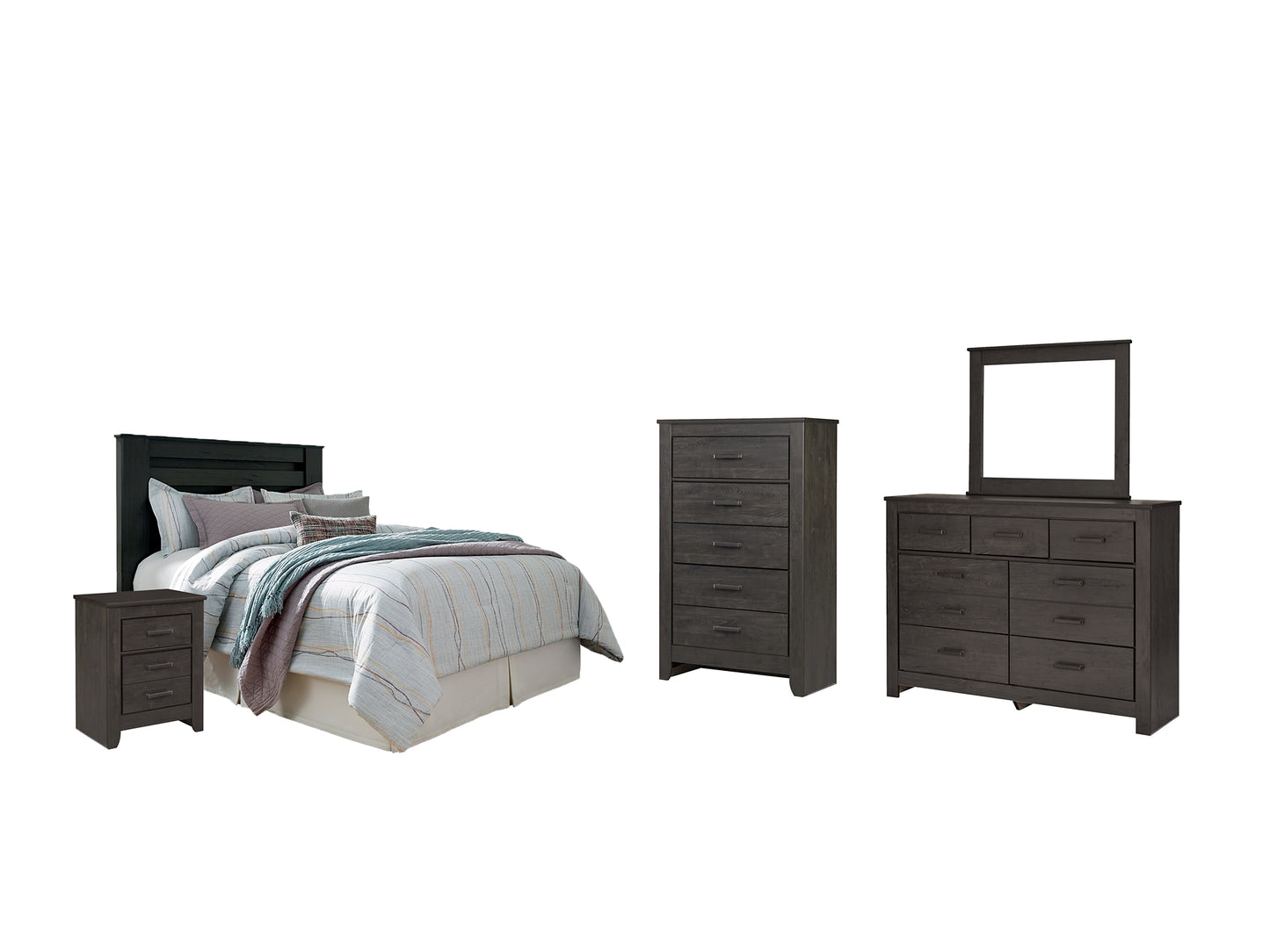 Brinxton King/California King Panel Headboard with Mirrored Dresser, Chest and Nightstand Milwaukee Furniture of Chicago - Furniture Store in Chicago Serving Humbolt Park, Roscoe Village, Avondale, & Homan Square