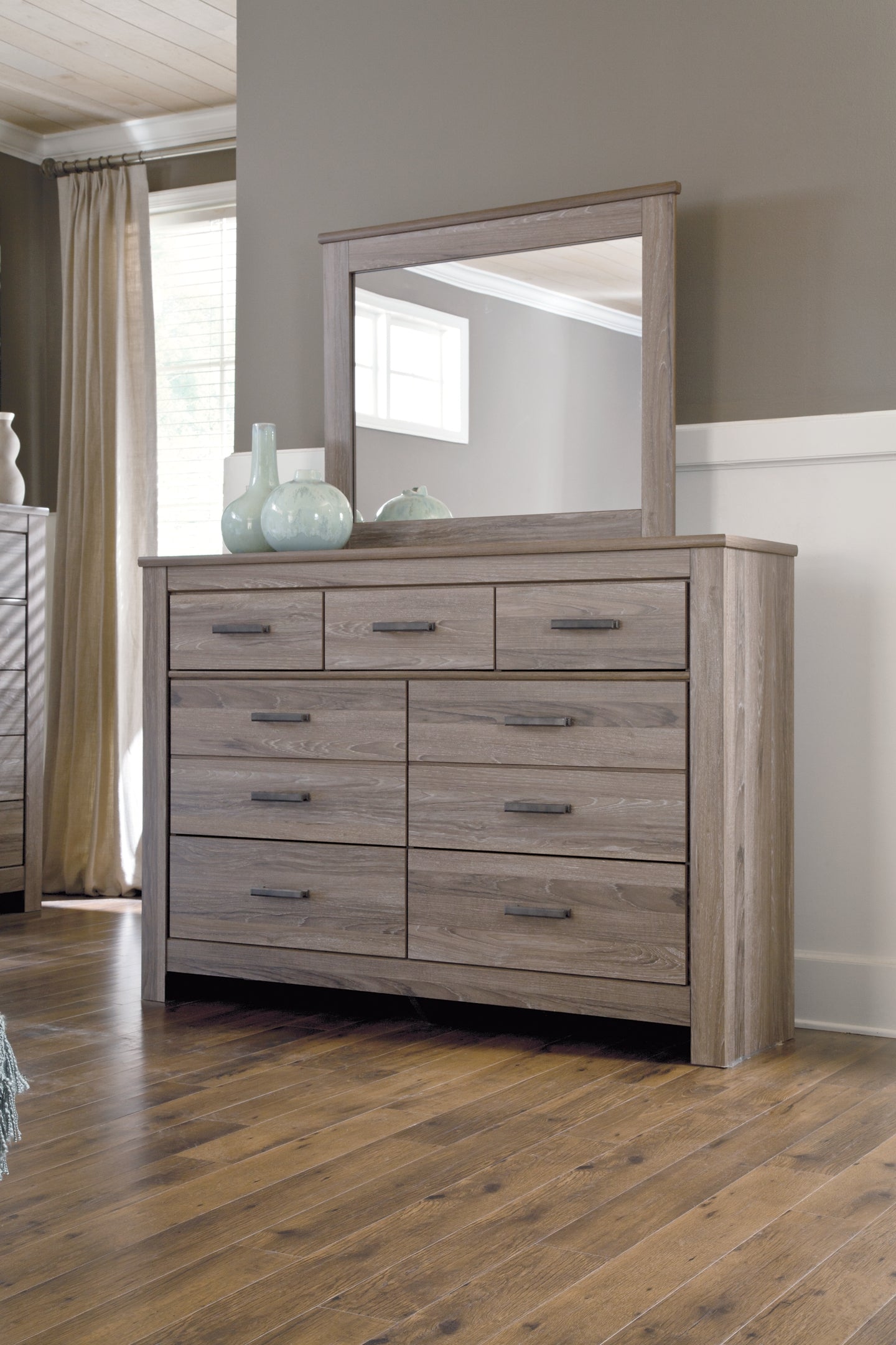 Zelen Queen/Full Panel Headboard with Mirrored Dresser, Chest and 2 Nightstands Milwaukee Furniture of Chicago - Furniture Store in Chicago Serving Humbolt Park, Roscoe Village, Avondale, & Homan Square