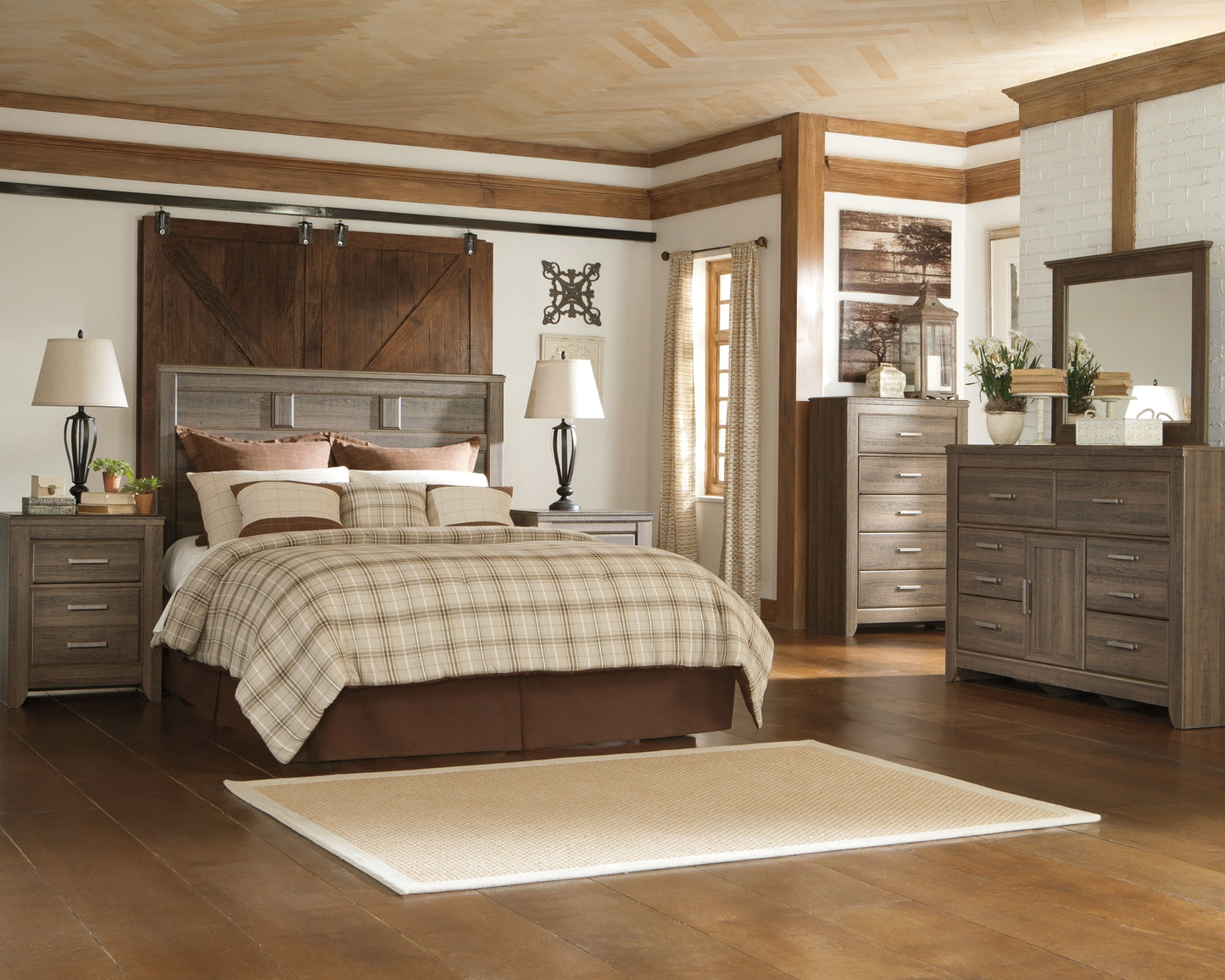 Juararo Queen Panel Headboard with Mirrored Dresser and Chest Milwaukee Furniture of Chicago - Furniture Store in Chicago Serving Humbolt Park, Roscoe Village, Avondale, & Homan Square