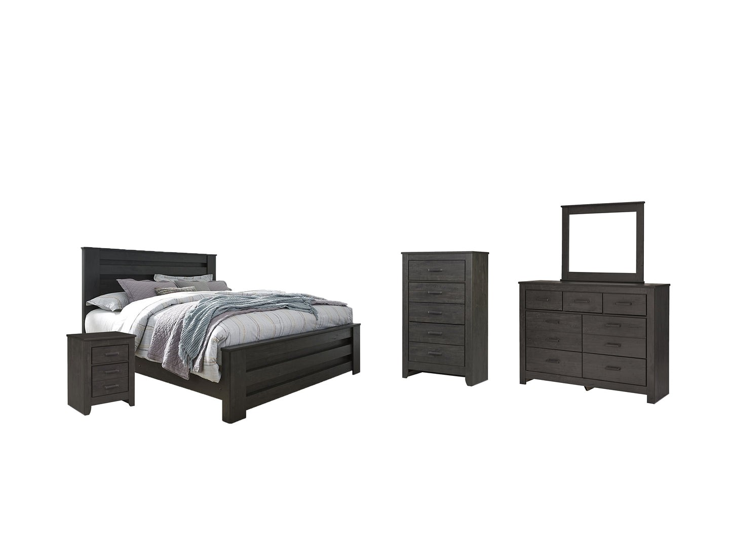 Brinxton King Panel Bed with Mirrored Dresser, Chest and Nightstand Milwaukee Furniture of Chicago - Furniture Store in Chicago Serving Humbolt Park, Roscoe Village, Avondale, & Homan Square