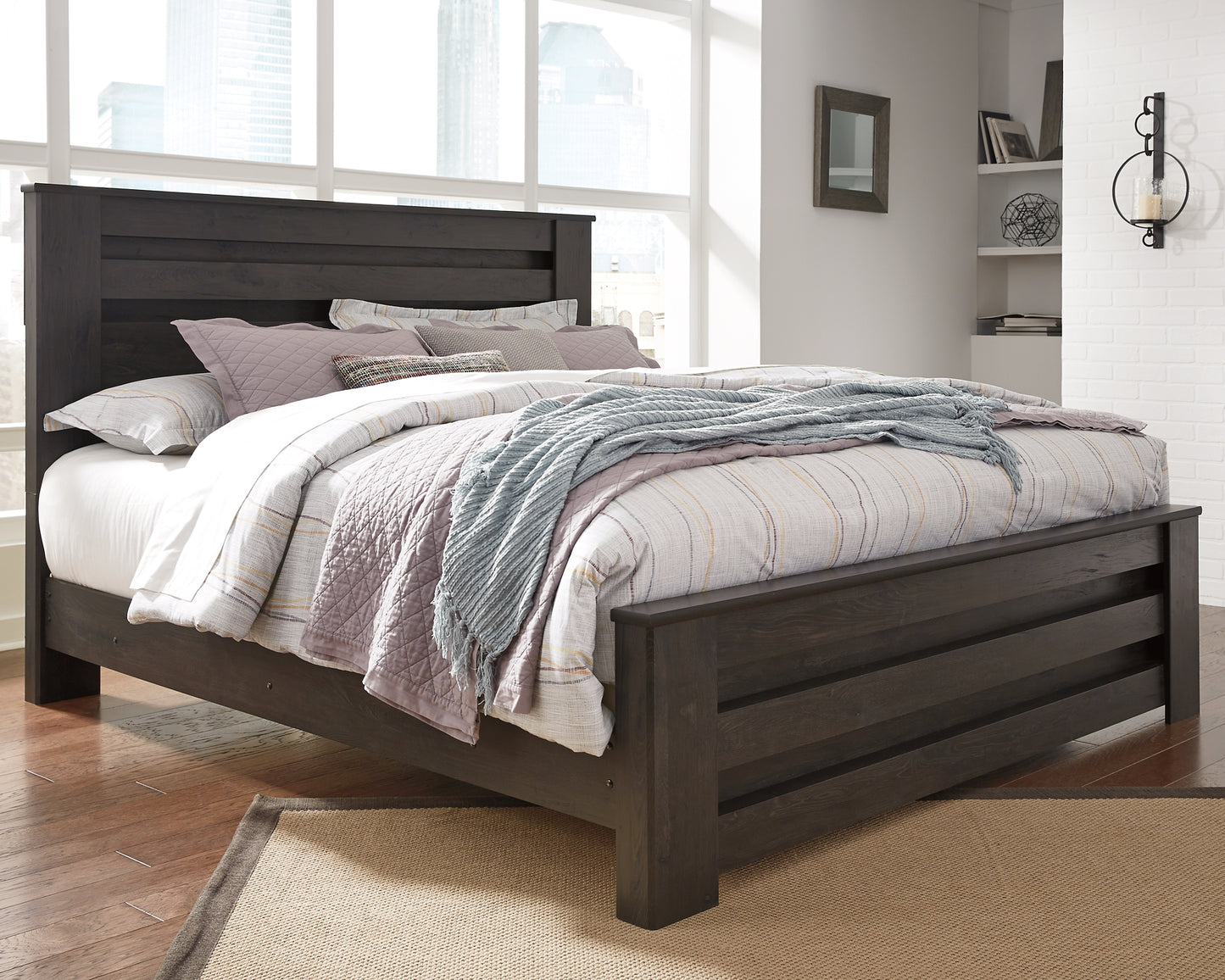 Brinxton King Panel Bed with Mirrored Dresser, Chest and 2 Nightstands Milwaukee Furniture of Chicago - Furniture Store in Chicago Serving Humbolt Park, Roscoe Village, Avondale, & Homan Square