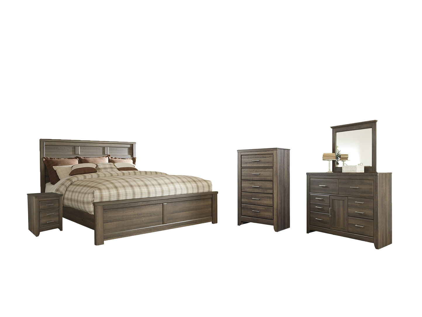 Juararo King Panel Bed with Mirrored Dresser, Chest and Nightstand Milwaukee Furniture of Chicago - Furniture Store in Chicago Serving Humbolt Park, Roscoe Village, Avondale, & Homan Square